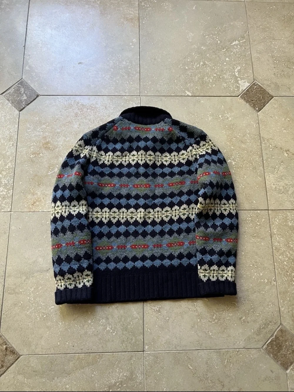 VTG J Crew Fair Isle Multi-color Henley Pullover Lambswool Sweater Size Medium